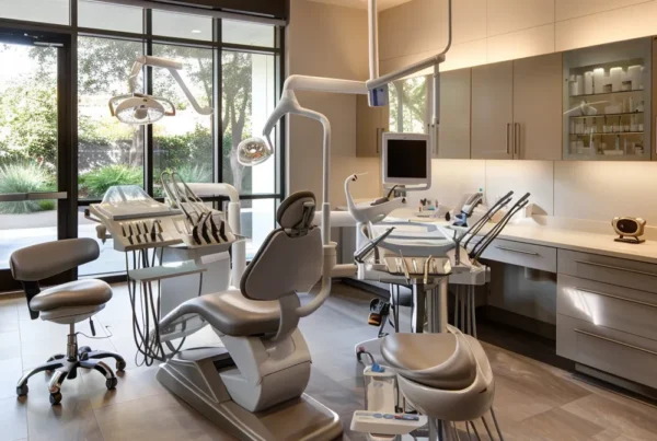 a beautifully lit dental clinic in texas showcases a warm and inviting atmosphere, highlighting an array of modern cosmetic dentistry tools and procedures aimed at creating radiant smiles.